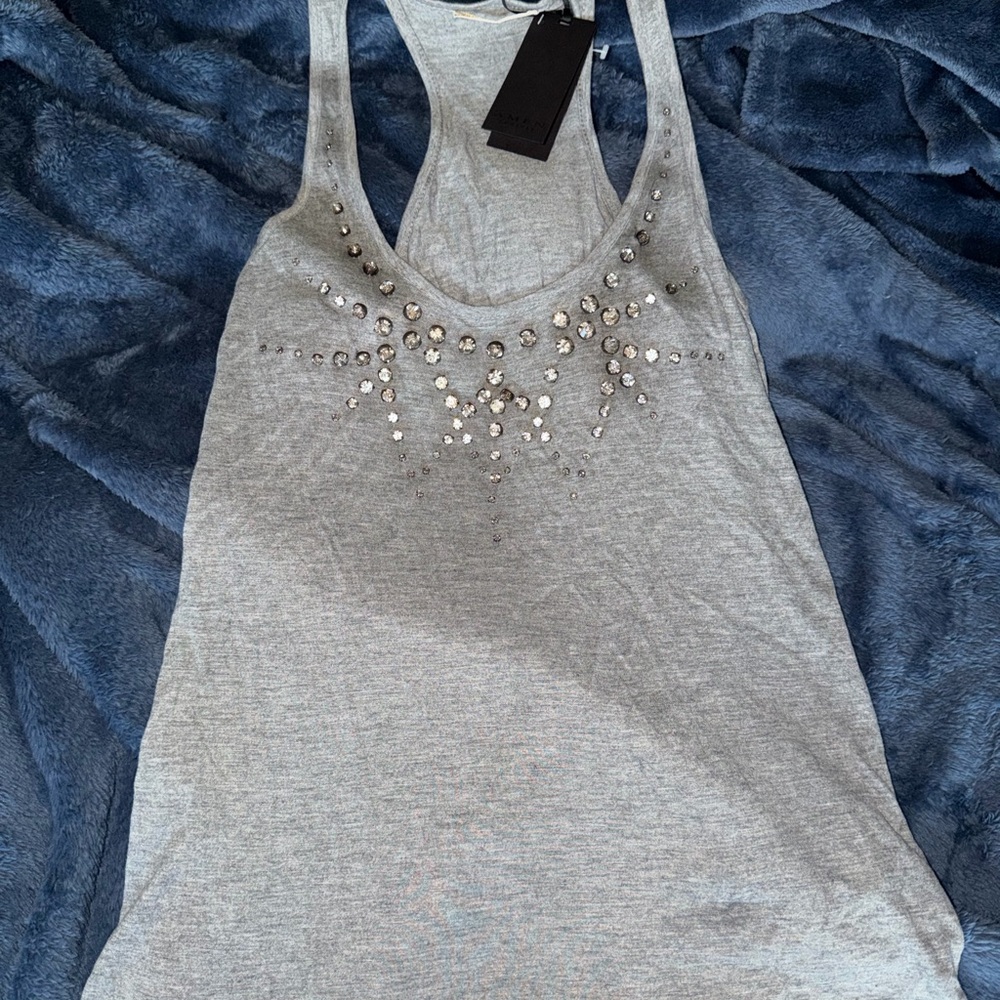 AMEN Couture Gray Embellished Racerback Tank Top